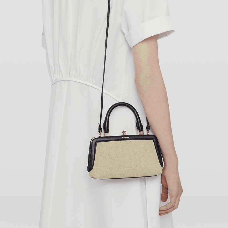 JIL SANDER Goji Cotton With Linen Shoulder Bag, Crossbody Bag, Handbag Mini Light Umber