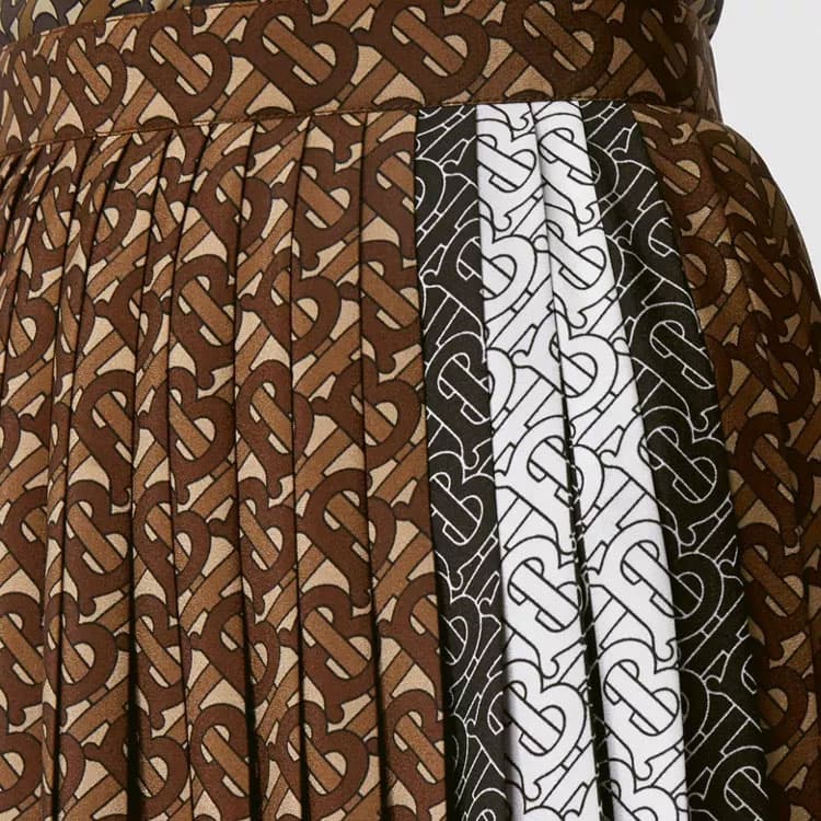 Burberry Logo Pleated Skirt 'Dark Mocha Ip Pattern'
