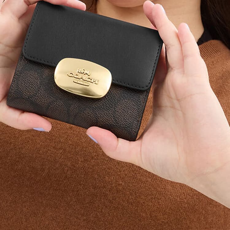 COACH Eliza Coated Canvas Wallet Walnut & Black