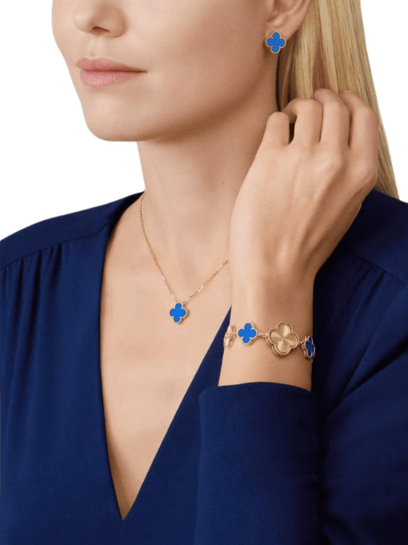 Van Cleef & Arpels Alhambra 18K Gold Blue Agate Earrings Gold