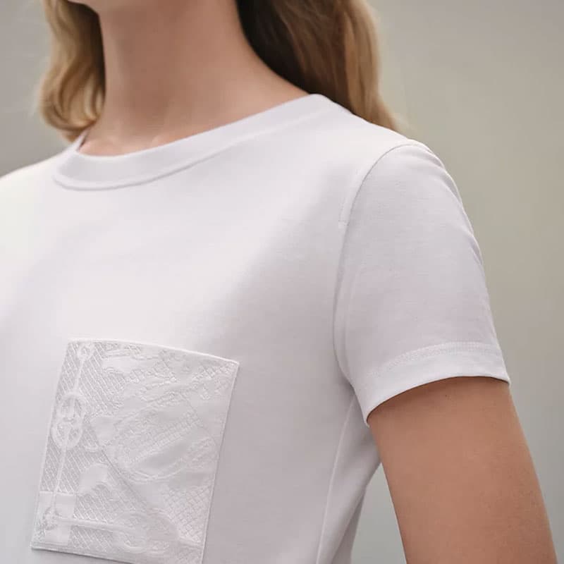 HERMES Short Sleeved White Crew Neck Moderate