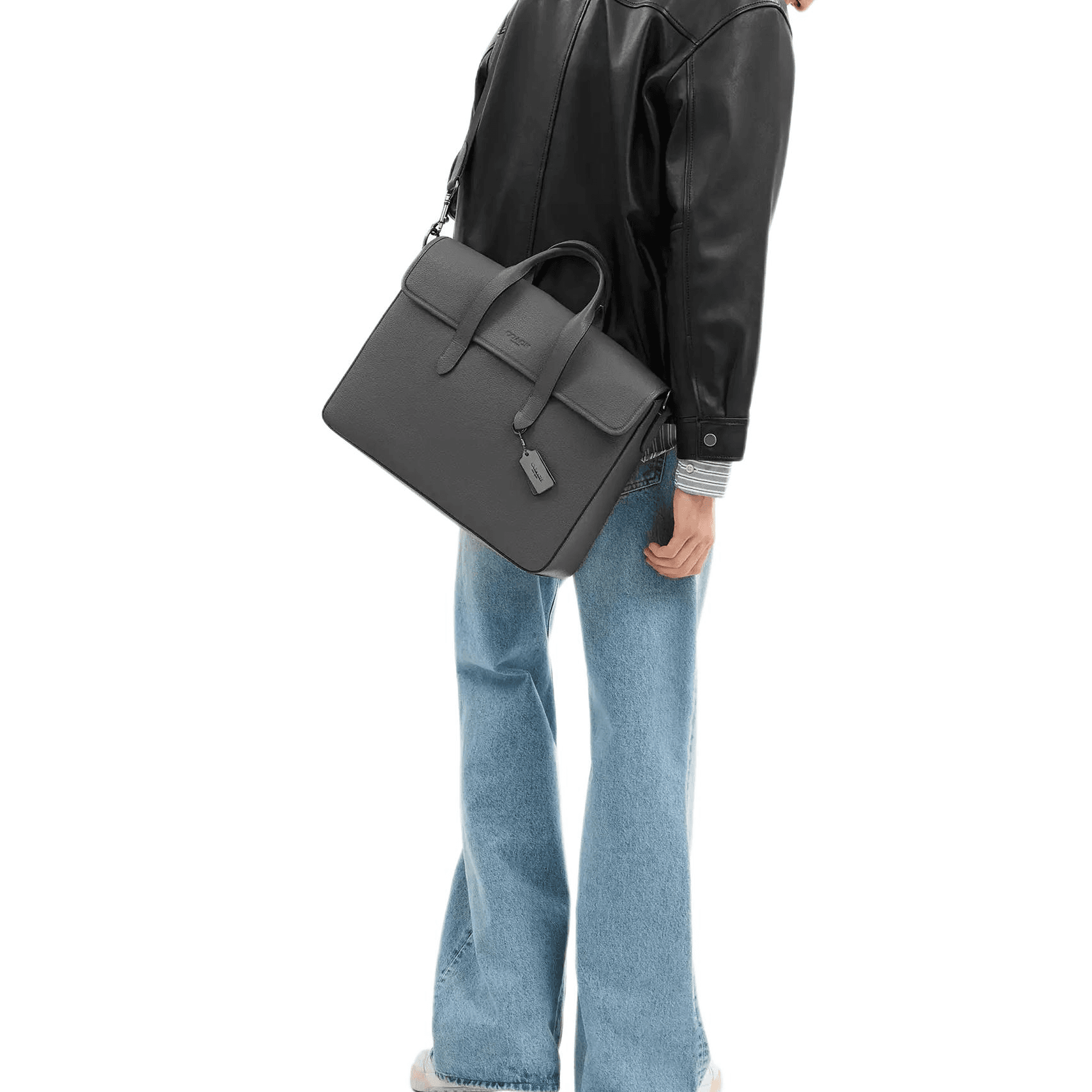 COACH Sullivan Litchi Grain One Shoulder Handbag Large Charcoal Gray