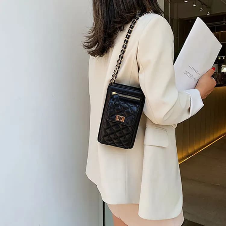 Duoluplo Doron Paul Pu Crossbody Cell Phone Pouch, Small Square Bag Trumpets White/Black/Matcha Green