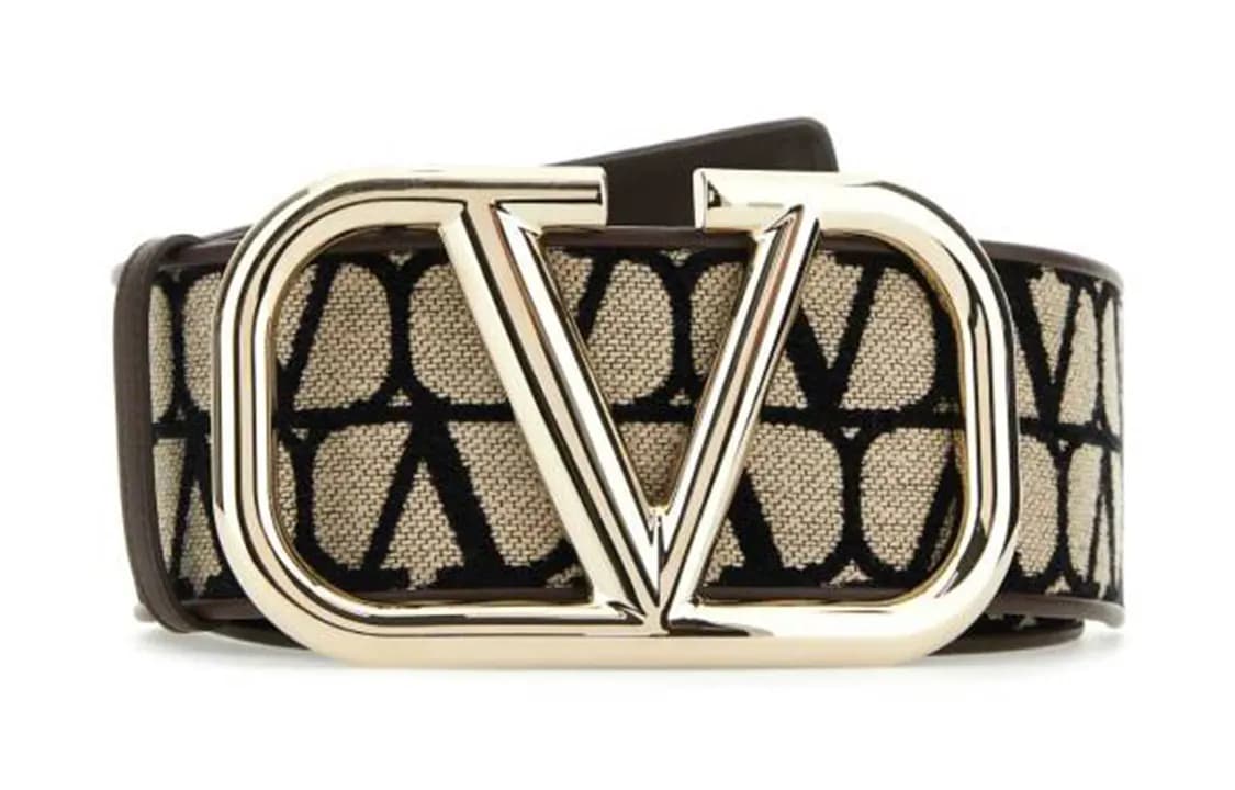 Valentino Toile Iconographe VLogo Plaque Belt Brown