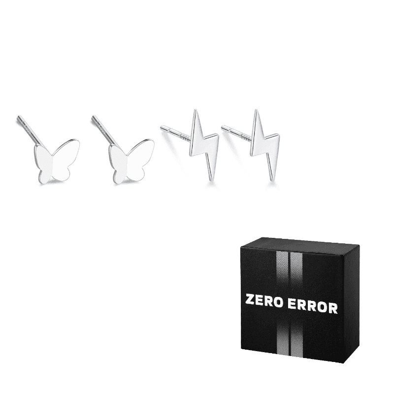 ERROR Sterling Silver Stud Earrings 2 pairs small butterfly + small lightning