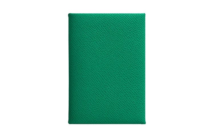 HERMES Calvi Duo Silver Tone Buckle Epsom Card Holder Green/Light Blue One Size