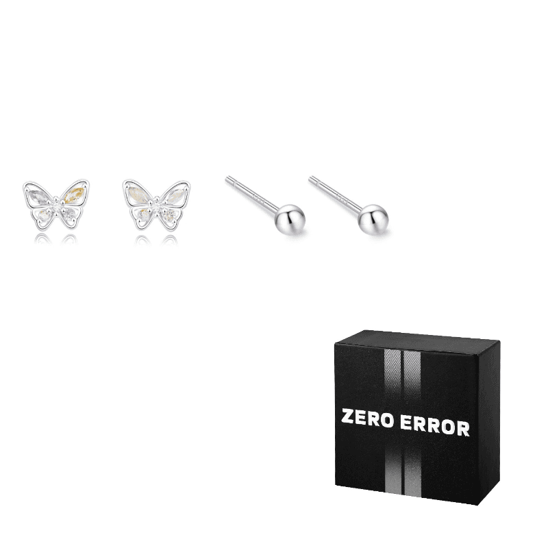 ERROR Sterling Silver Stud Earrings 2 pairs of sets Phantom Butterfly + 2mm Beanie