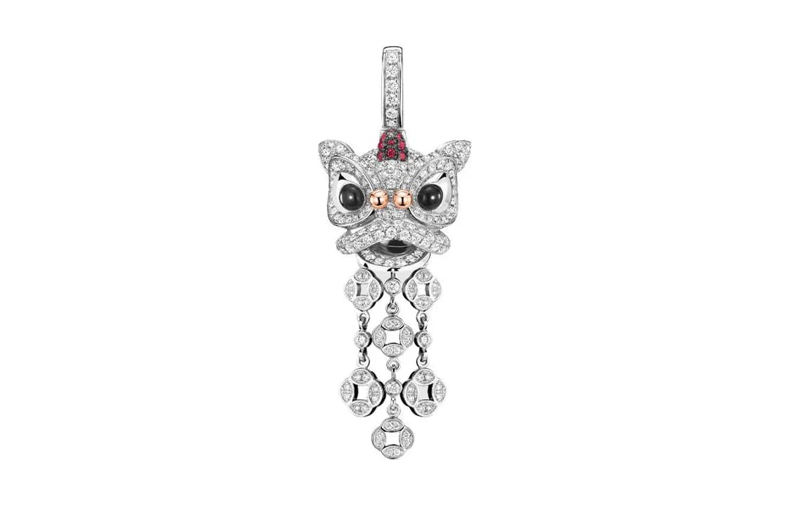 Qeelin 18K White Gold Diamond Ruby Onyx Charm/Pendant Silver Silver