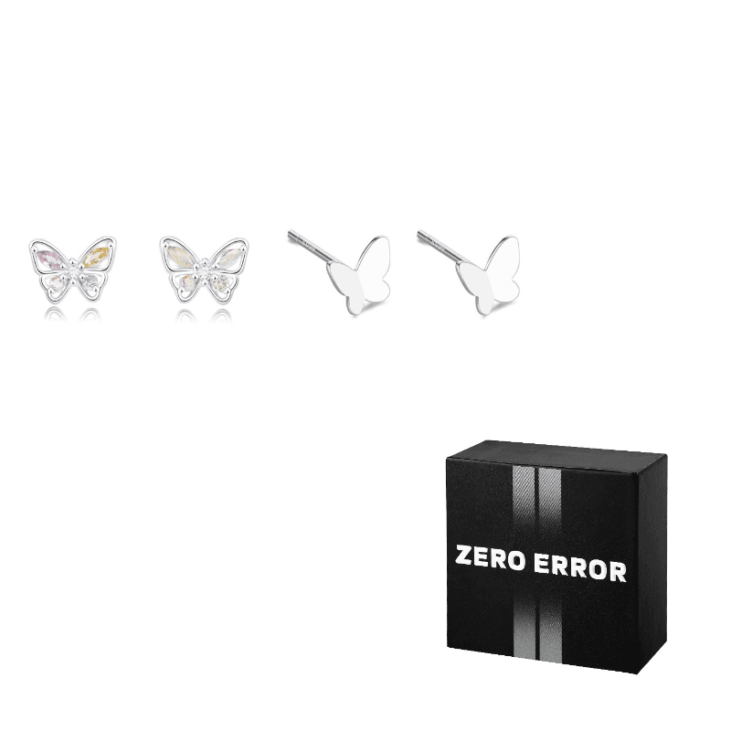 ERROR Sterling Silver Stud Earrings 2 pairs of sets Little Butterfly + Rainbow Butterfly