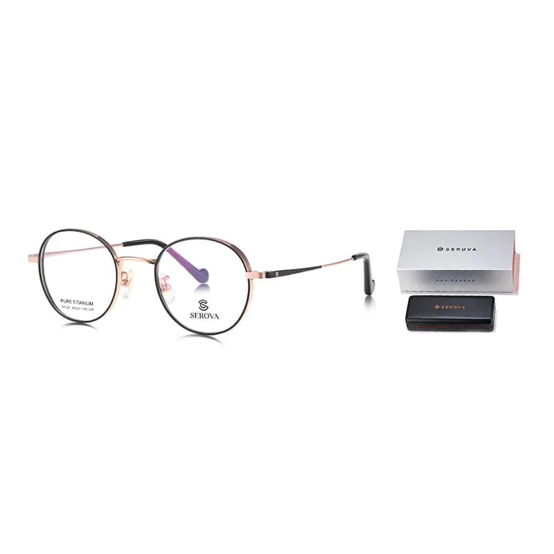 SEROVA Plate Frame Pure Titanium Round Eyeglass Frames C7Чёрный|Золотой