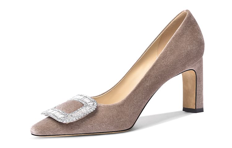 Lily Wei Fabric Chunky Heel 7.5cm Coffee