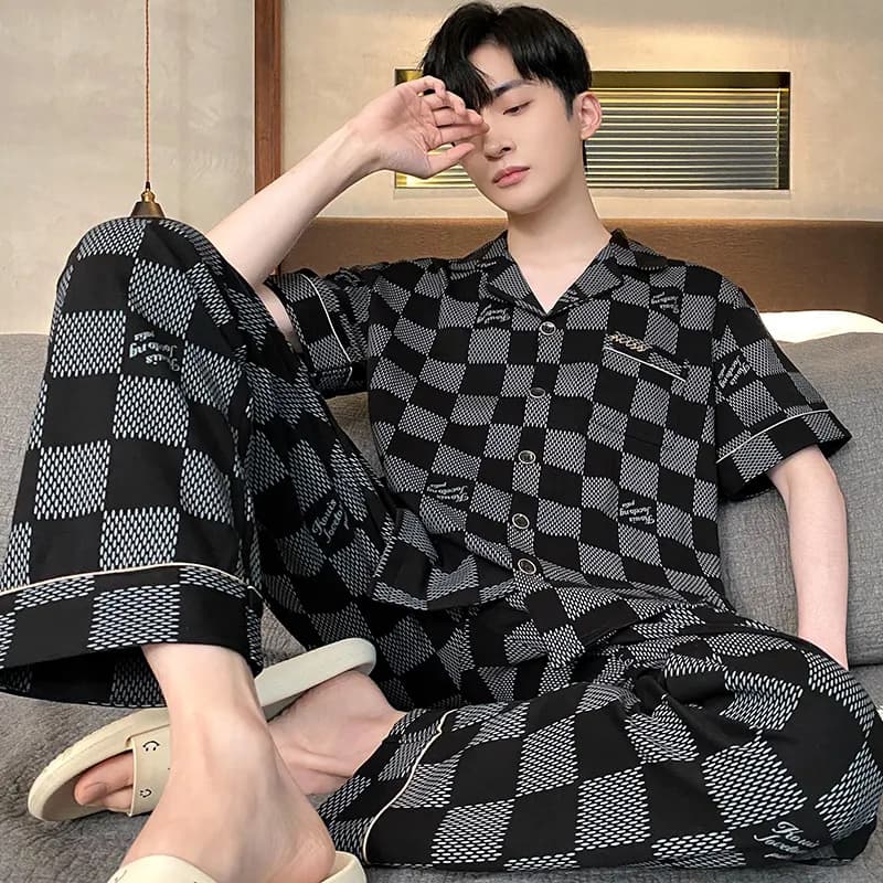 HUANQIU Pajama Set Black Gray