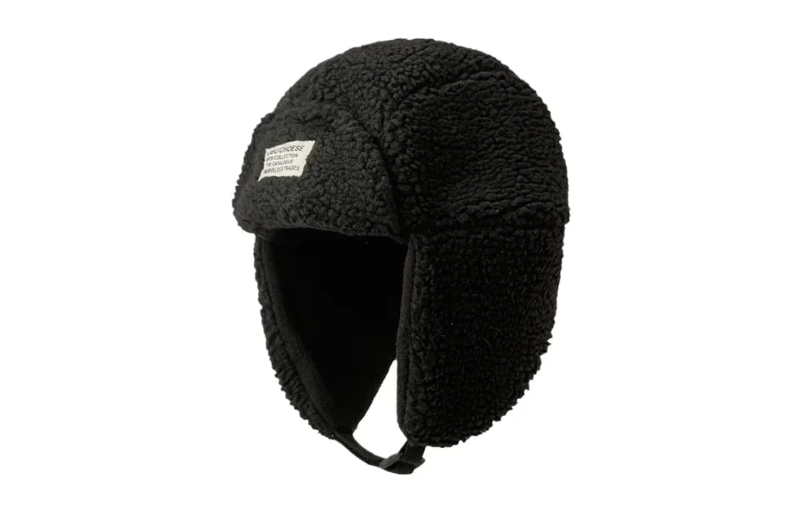 US8ACC Hats Black lettered lambswool ear cap