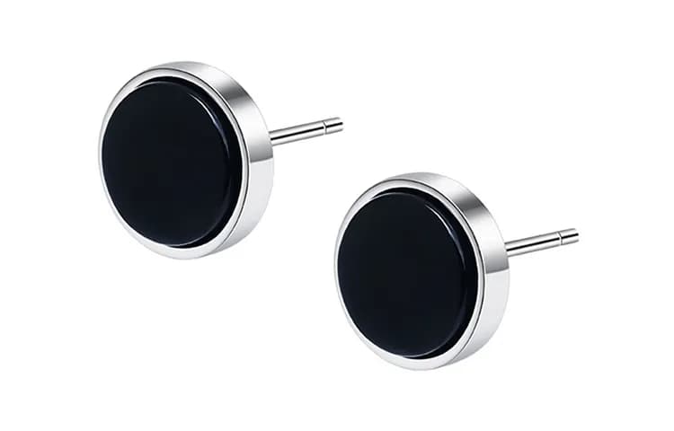 MAGICPOLE 925 Sterling Silver Stud Earrings Silver Black A Pair