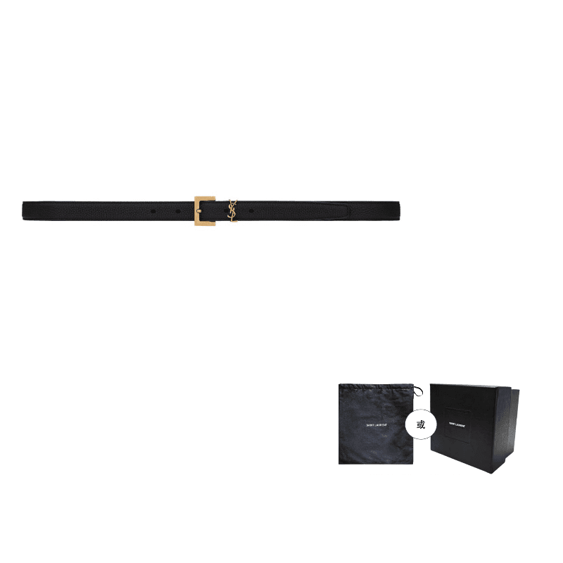 SAINT LAURENT Monogram Square Buckle Belt Black