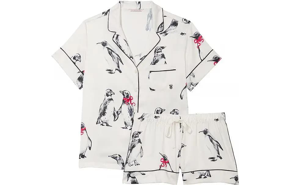 Victoria's Secret Satin Short Pajama Set Pajama Set Coconut White Penguin Coconut White Penguin