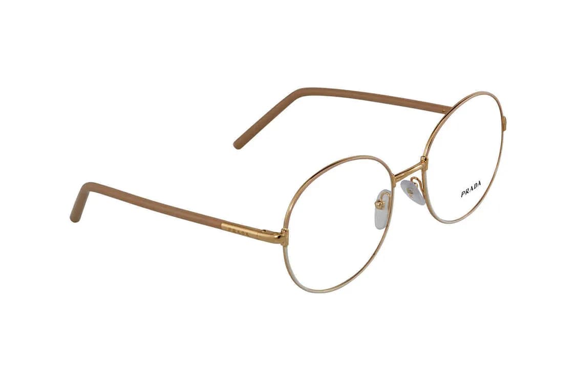 PRADA Metal Irregular Shape Eyeglass Frames Gold Gold