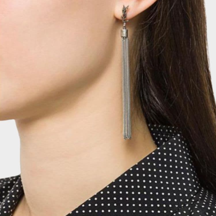 SAINT LAURENT Brass Drop Earrings Silver