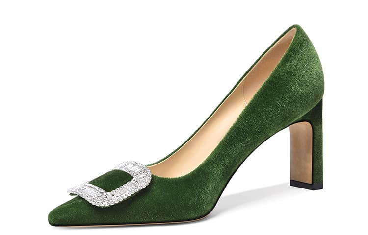 Lily Wei Fabric Chunky Heel 7.5cm Green