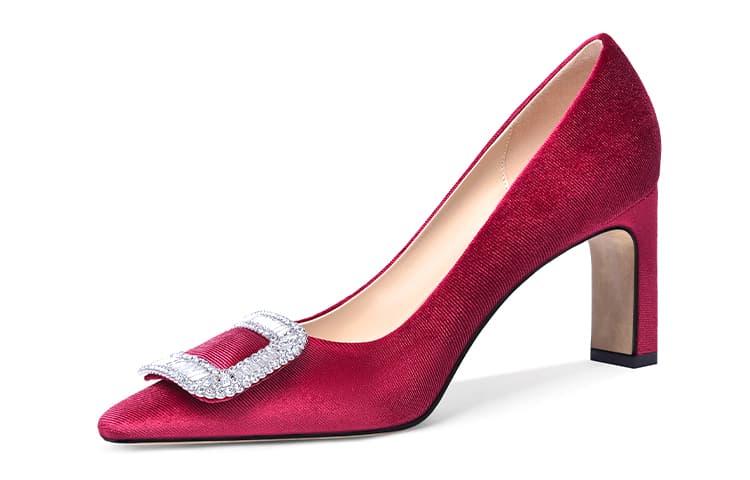 Lily Wei Fabric Chunky Heel 7.5cm Rose Red