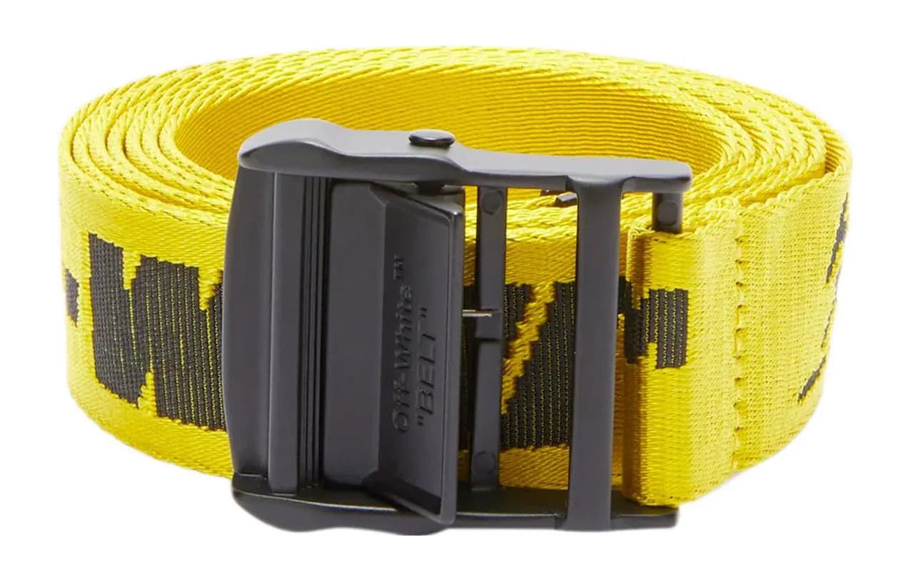 OFF WHITE Quote Motif Logo Intarsia Industrial Belt Yellow