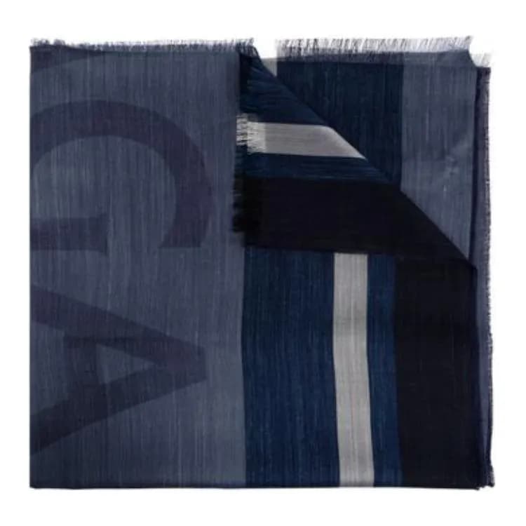 Ferragamo Striped Fringed Edge Scarf Dark Blue