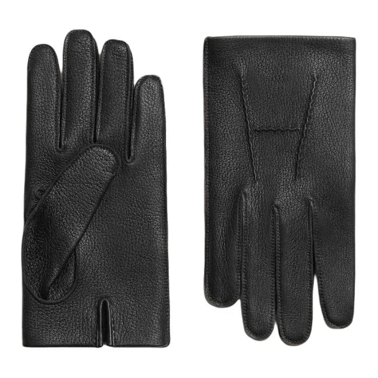 HERMES Deerskin Silk Knit Black Black