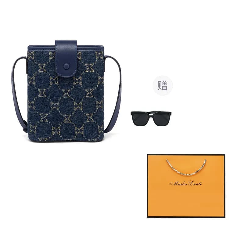 MashaLanti Denim Cell Phone Pouch, Shoulder Bag, Crossbody Bag, Small Bag Small Royal Blue/Black Royal Blue