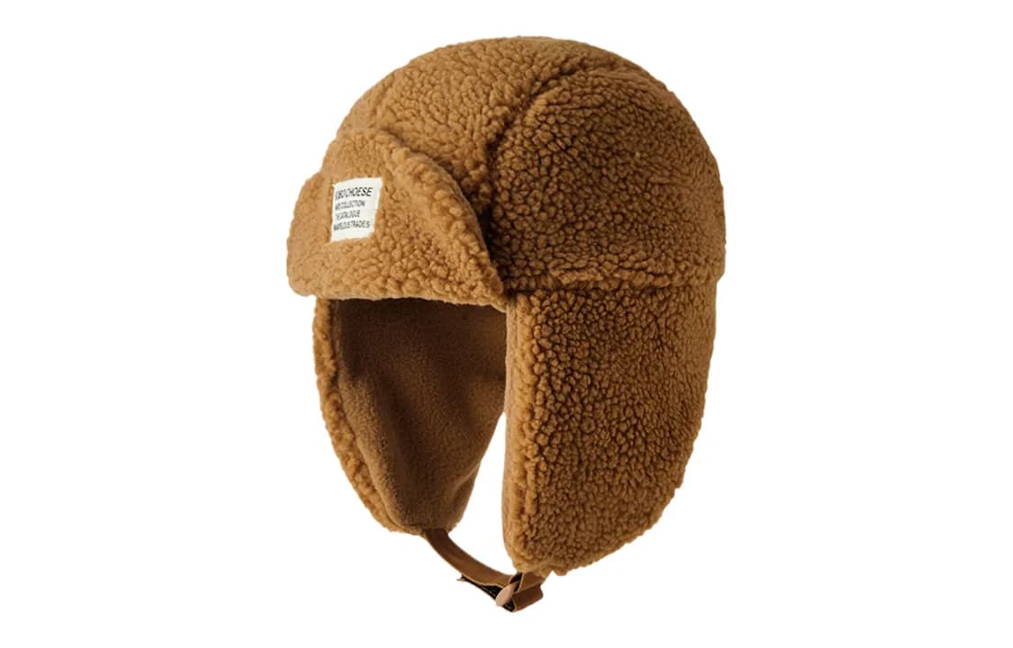 US8ACC Hats Camel lettered cloth label lambswool ear cap