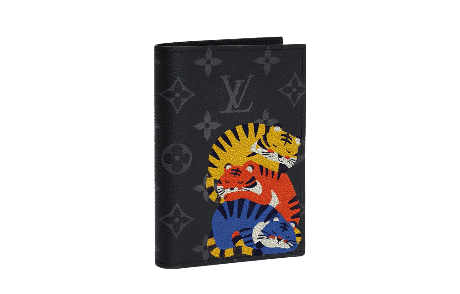 LOUIS VUITTON Cow Passport Holder Card Holder Men Black Gray Shopping Bag Set(Basic Set+Shopping Bag)
